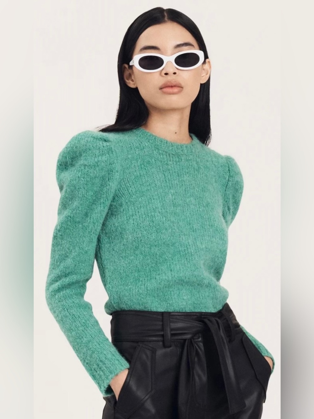 Derek Lam 10 Crosby Alpaca Wool Blend Puff Sleeve Sweater emerald green medium